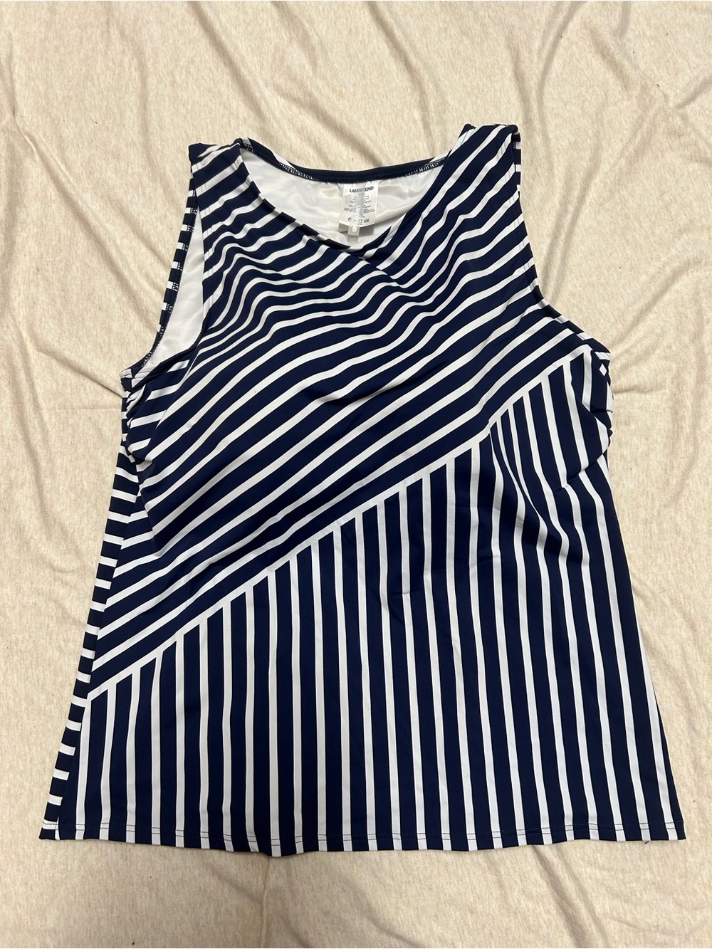 Land’s End Swim Navy and White Striped Top Size 14 DD Nautical Coastal Classic
